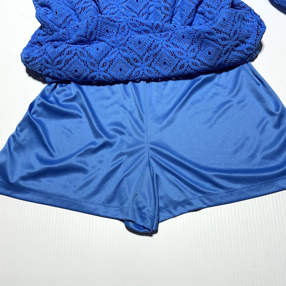 Lilly Pulitzer Lana Skort Romper Dress Blue Thistle Lace Size L Off The Shoulder - Picture 2 of 11
